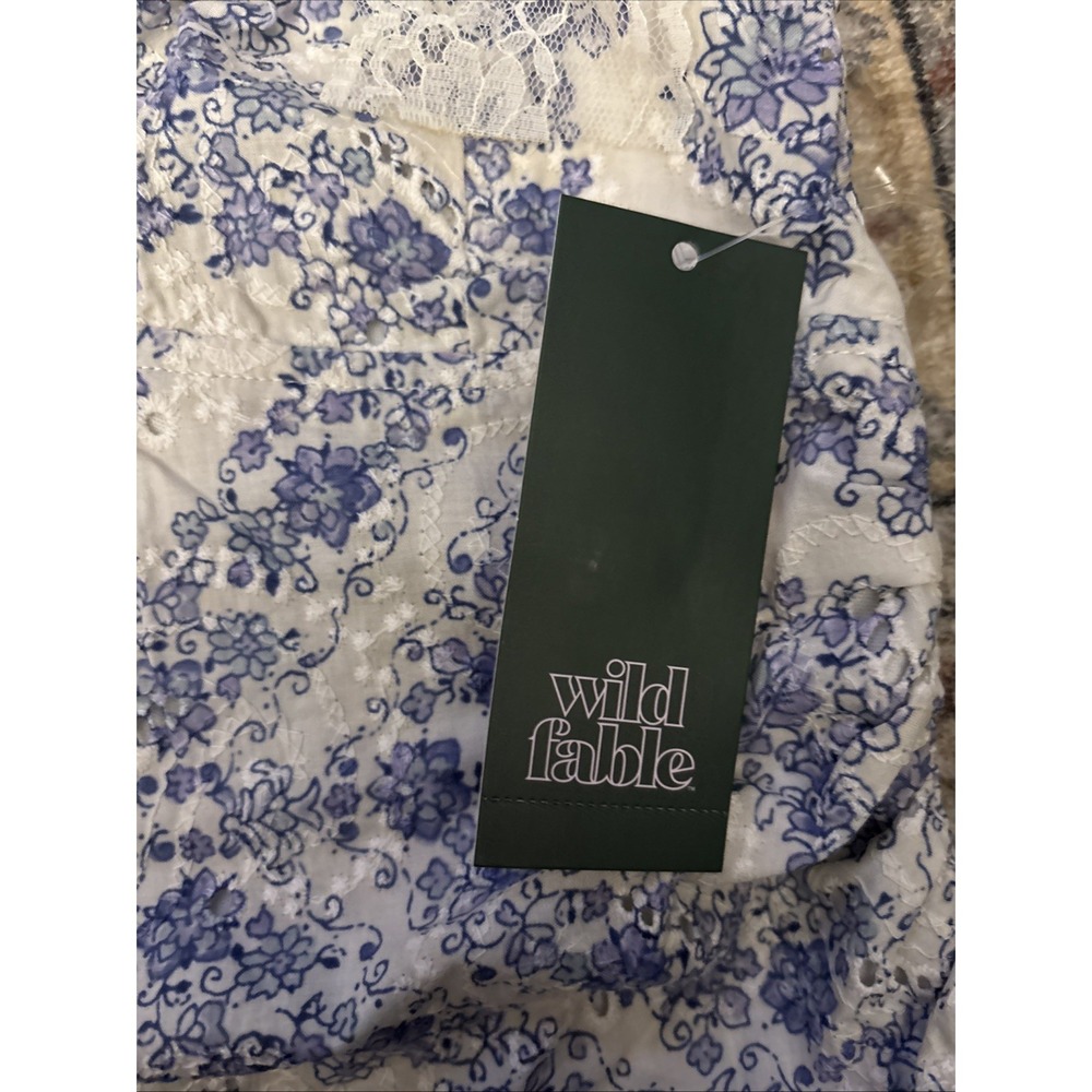Women's Size XS Lace Tie Strap Tank Top - Wild Fable™ Blue Floral - Picture 3 of 6